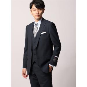 【スーツスクエア】メンズ スーツ スリーピース 2つボタン FORMAL マイクロチェック FIT CH22 ネイビー ビジネス セットアップ｜uktsc