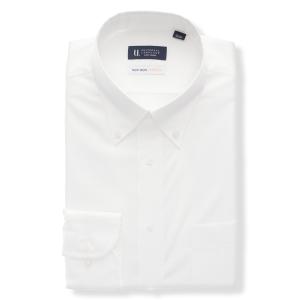 【スーツスクエア】メンズ ワイシャツ 長袖 ノンアイロンストレッチ ボタンダウンカラー 織柄 BASIC ドレスシャツ ホワイト