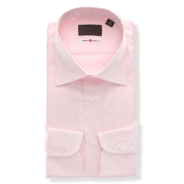 【スーツスクエア】メンズ ワイシャツ 長袖 ワイドカラー 無地 ドレスシャツ ピンク ビジネス