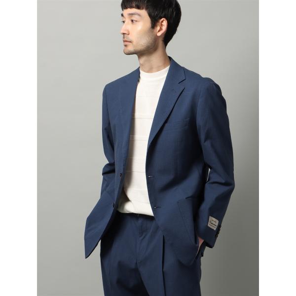 【スーツスクエア】ジャケット ZANIERI ストレッチ シアサッカー ハウンドトゥース ブルー