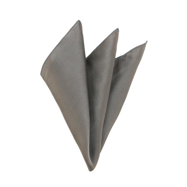 【スーツスクエア】リバーシブル 無地×ドット シルクポケットチーフ グレー