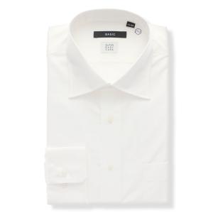 【スーツスクエア】メンズ ワイシャツ 長袖 形態安定 RENU ワイドカラー 無地 BASIC ドレスシャツ ホワイト｜uktsc