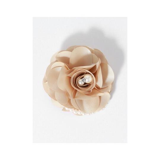 【スーツスクエア】レディース フラワーコサージュ サテン＆パール ベージュ系