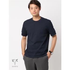 【スーツスクエア】メンズ ビズT Tシャツ ウォッシャブル ストレッチ プレーティング天竺 COMMUTECH ネイビー｜uktsc