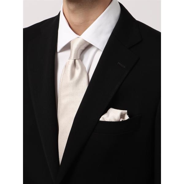 【スーツスクエア】ネクタイ フォーマル シルクポリエステル ドット チーフ付き ベージュ系