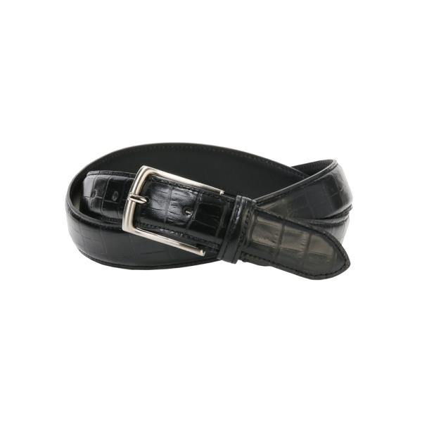 ベルト クロコ型押しレザーベルト シルバーバックル ブラック