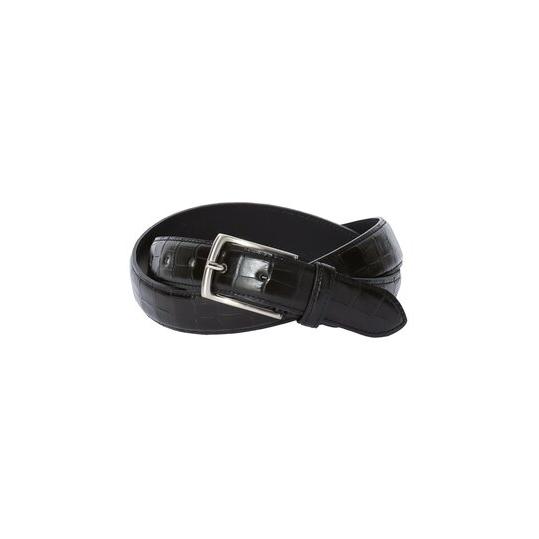 【スーツスクエア】メンズ ベルト クロコ型押しレザー シルバーバックル ブラック系