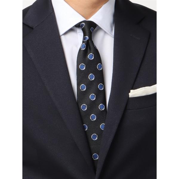 【スーツスクエア】ネクタイ シルク ドット ネイビー系