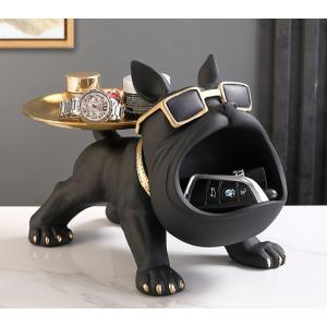 置物 犬の像の装飾トレイ フレンチブルドック ダブルトレイ キー収納トレイ犬 卓上 鍵置き 眼鏡 リ...