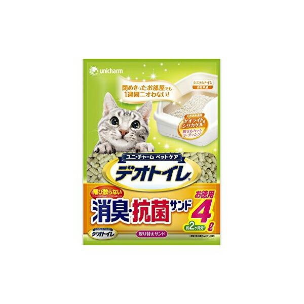 【4個セット】 デオトイレ 1週間消臭・抗菌 飛び散らない消臭・抗菌サンド 4L トイレ 猫 ネコ ...