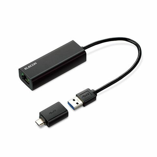 【送料無料】 エレコム EDC-QUA3C-B 有線LANアダプター USB-A USB-C 変換ア...