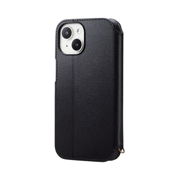 エレコム PM-A23APLFY2BK iPhone 15 用 ソフトレザーケース 手帳型 磁石付 ...