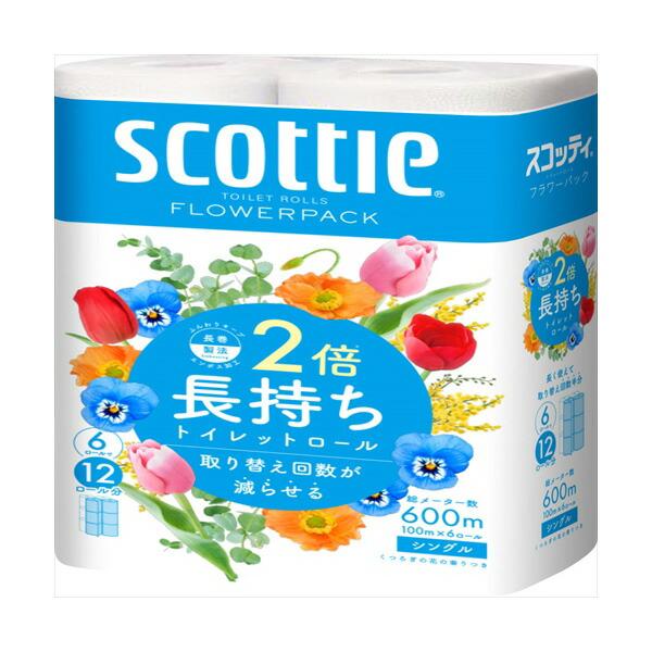 【5個セット】 スコッティ フラワーパック2倍巻き6ロール シングル 日本製紙クレシア トイレットペ...