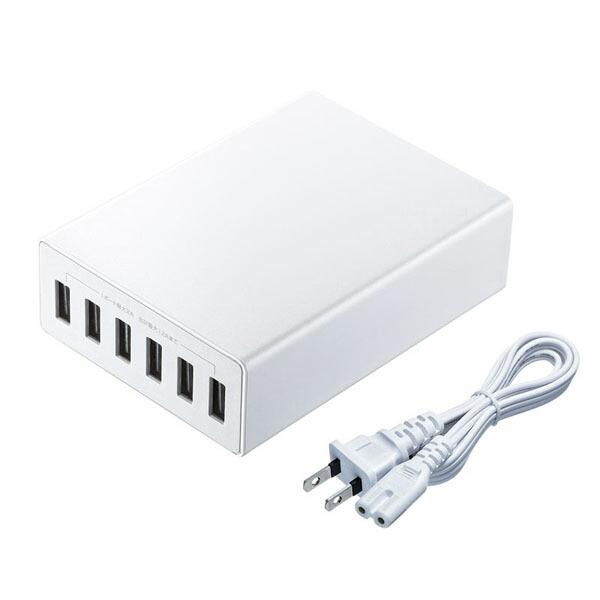 サンワサプライ ACA-IP67W USB充電器（6ポート・合計12A・ホワイト） タップ・UPS ...