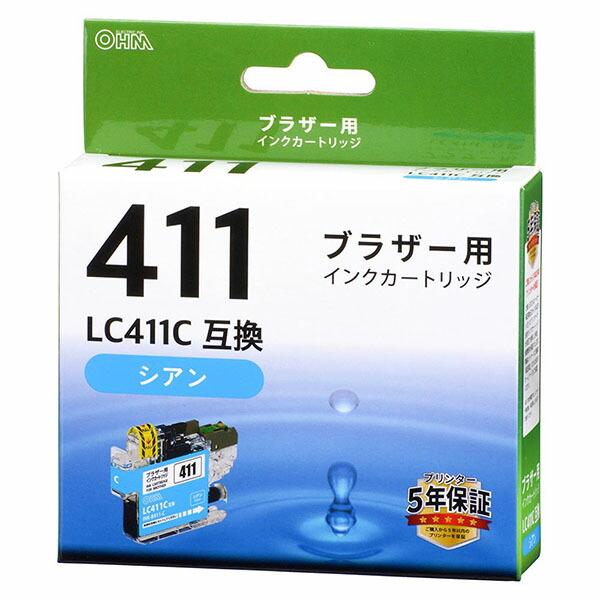 オーム電機 INK-B411-C ブラザー LC411C互換 (染料シアン×1 ) 染料シアン ブラ...