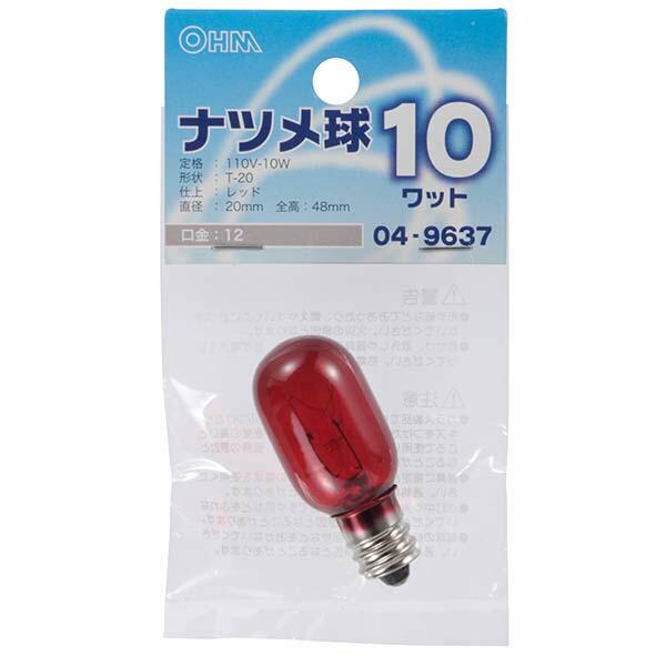 オーム電機 LB-T0210-CR ナツメ球 (10W/レッド/E12) 白熱電球