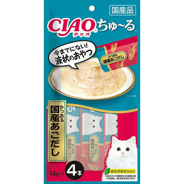 【10個セット】 いなばペットフード CIAO ちゅ〜る かつお＆国産あごだし 14g×4本