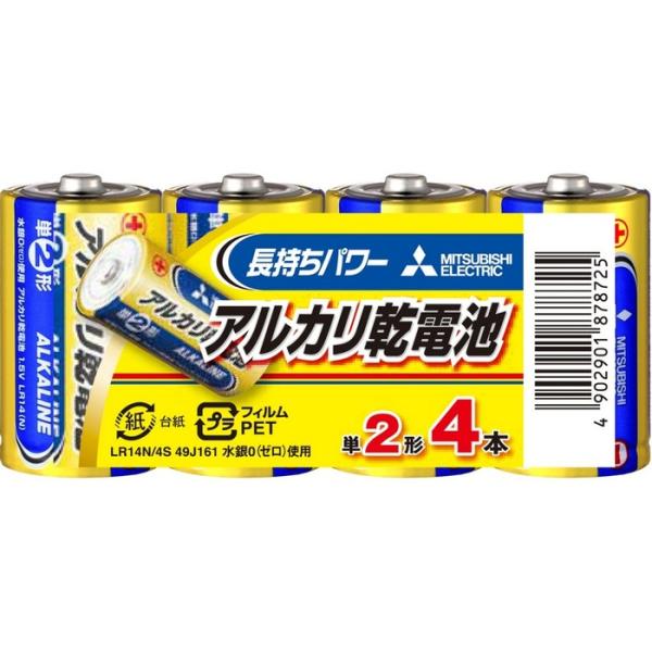 (10個セット) 三菱 アルカリ単２形４本パック R14N/4S LR14N/4S