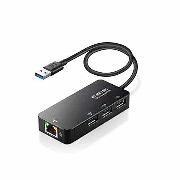 ELECOM EDC-GUA3H2-B USB-A 1Gbps有線LANアダプターUSBハブ付/ED...