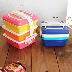 重ねて収納可能なピクニックランチボックス スタック式 ブルー（2.5L×3