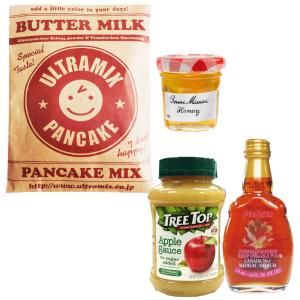 ウルトラミックス北海道産バターミルクパンケーキミックス＆メープル又はアップルソースと蜂蜜のお買得3点セット 送料無料