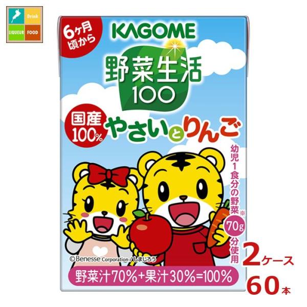 カゴメ 野菜生活100 国産100％やさいとりんご しまじろう 100ml×2ケース（全60本） 送...