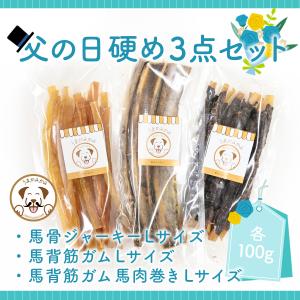 犬 おやつ うまかみかみ 父の日硬めの３点セット 馬骨ジャーキーL / 背筋ガムL / 馬背筋ガム馬肉巻きL 各100g