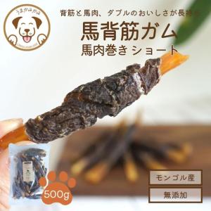 うまかみかみ 馬背筋 ガム 馬肉巻き ショート 500g モンゴル産 愛犬のおやつ 202304niku｜umakamikami-shop