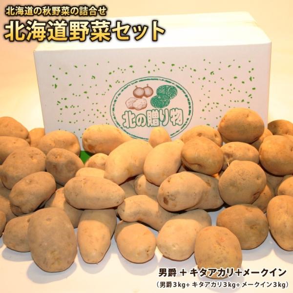 新じゃがいも 北海道産 男爵＋キタアカリ＋メークイン（各約３kg）計約９kg ３点セット 減農薬栽培...