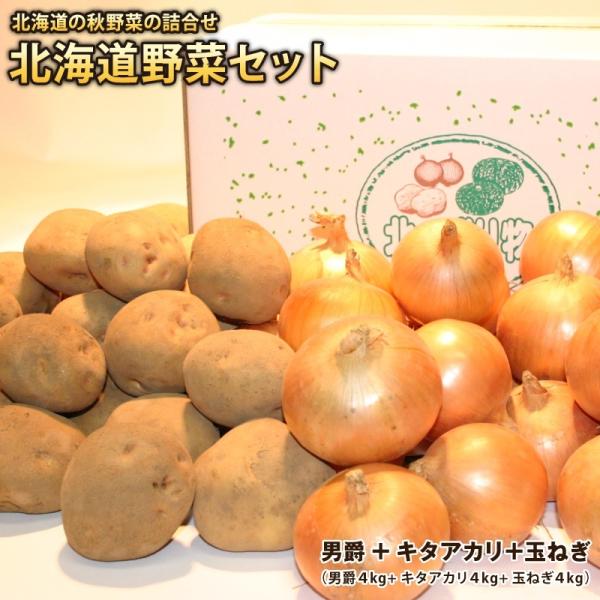 新じゃがいも＋新玉ねぎ 北海道産 男爵芋＋キタアカリ＋玉ねぎ（各約４kg）計約１２kg ３点セット ...
