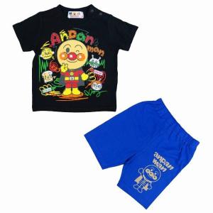 半袖Tシャツ ハーフパンツ 上下セット アンパンマン ベビー Tスーツ ブラック-ブルー 80 90 95 100【送料無料】