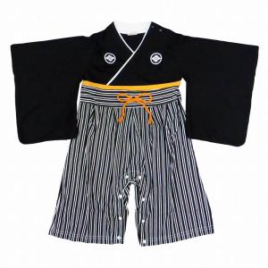 袴ロンパース ベビー 男の子 和柄 カバーオール ロンパス ブラック 60 70 80 90【送料無料】