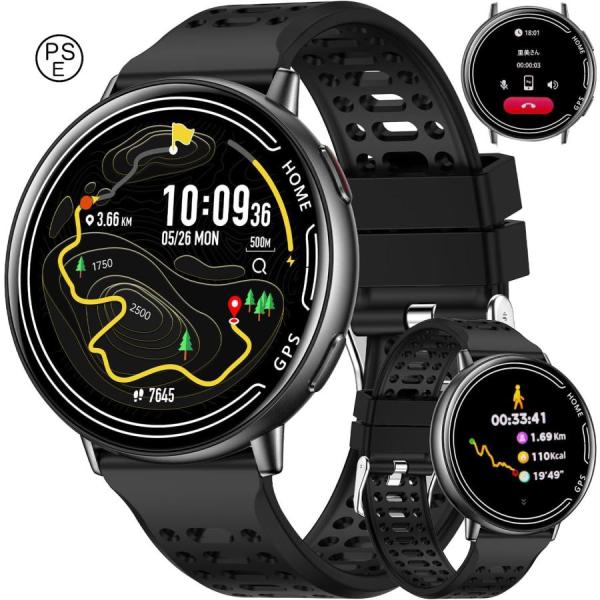 スマートウォッチ【2026年最新傑作 GPS内蔵 超薄型 超軽量】丸型 iPhone対応 アンドロイ...