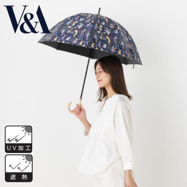 VA54020 V＆Aアリス柄プリント晴雨兼用ショート傘 一級遮光 深張り 晴雨兼用 スライド式ショ...
