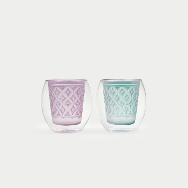 切子×ダブルウォールグラス　fuwan-浮碗-/紅藤・緑青セット