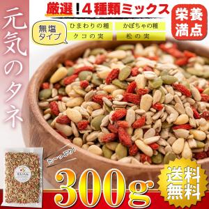 元気のタネ 4種 ミックスナッツ おつまみ 300g（ ひまわりの種 かぼちゃの種 クコの実 松の実 ） ナッツミックス 無塩 無添加 砂糖不使用 食用 ナッツ｜umekaisen