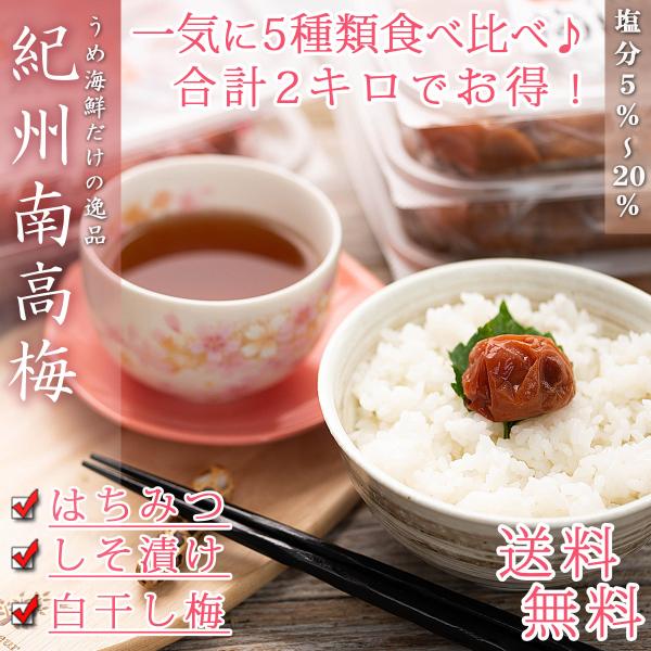 梅干し うめぼし 訳あり つぶれ梅 5種類セット 2kg(400g×5個) はちみつ梅干し しそ梅干...