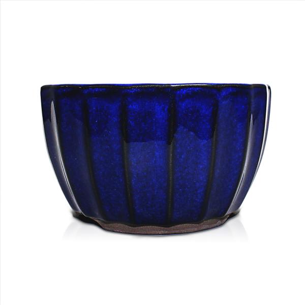 盆栽鉢 4号 菊型小鉢 青色 海鼠釉 瀬戸焼 陶器 丸 約12センチ 山野草 観葉植物 アガベ 塊根...