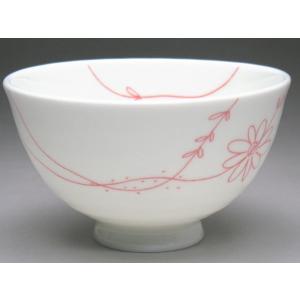 フラワーライン（赤）　かるーいお茶碗（小平）　[普段使いの食器]｜umeya210