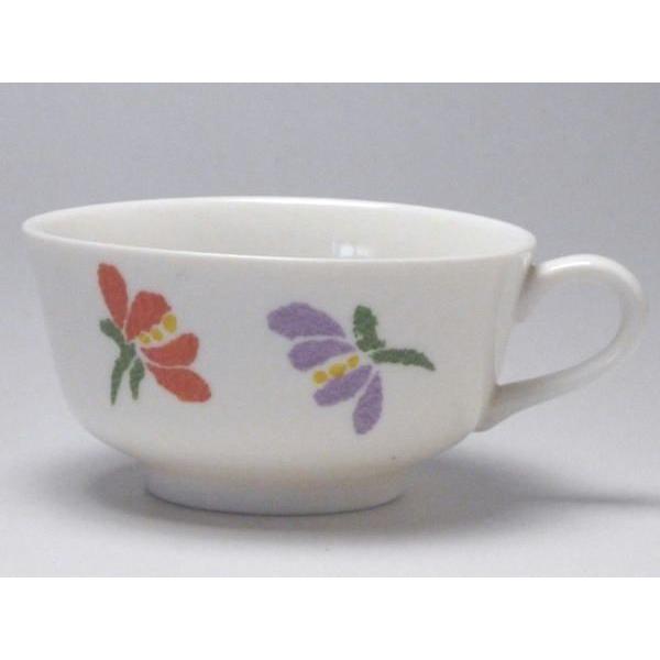 【Ｂ級品】パステル小花（紫・赤／緑／紫）　クリーム反口ティーカップ　[普段使いの食器]