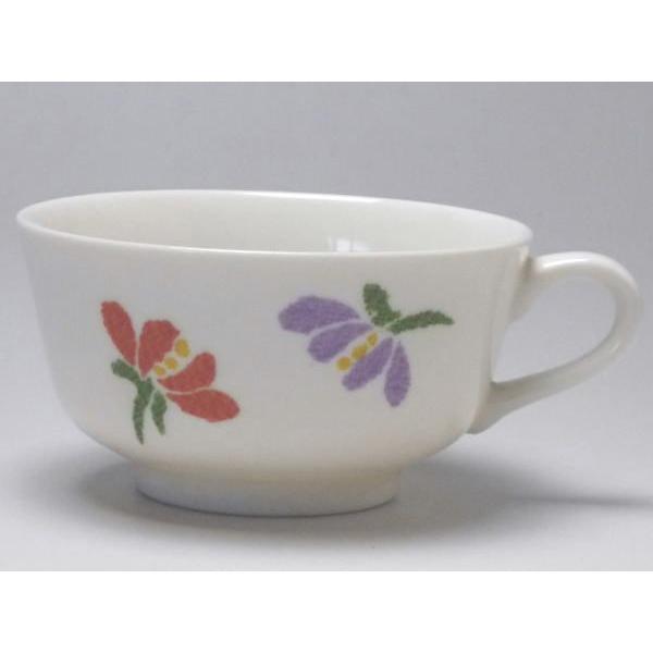 【Ｂ級品】パステル小花（紫・赤／緑／緑）　クリーム反口ティーカップ　[普段使いの食器]