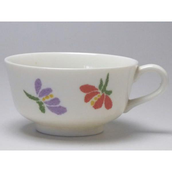 【Ｂ級品】パステル小花（赤・紫／緑／緑）　クリーム反口ティーカップ　[普段使いの食器]