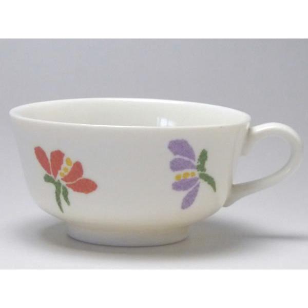 【Ｂ級品】パステル小花（紫／赤／緑／紫）　クリーム反口ティーカップ　[普段使いの食器]