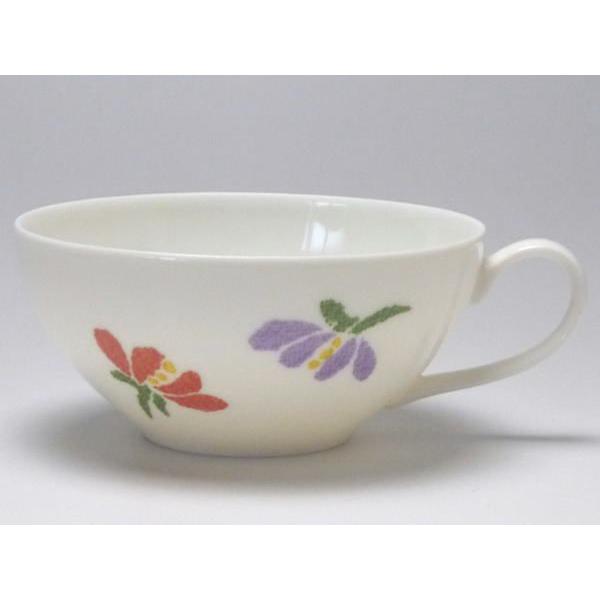 【Ｂ級品】パステル小花（紫・赤／緑／紫）　クリーム底狭ティーカップ　[普段使いの食器]