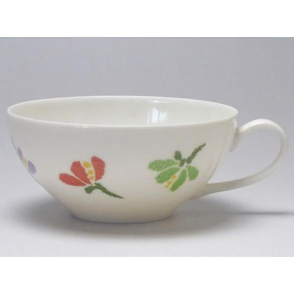 【Ｂ級品】パステル小花（緑・赤／紫／緑）　クリーム底狭ティーカップ　[普段使いの食器]