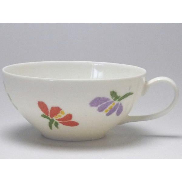 【Ｂ級品】パステル小花（紫・赤／緑／緑）　クリーム底狭ティーカップ　[普段使いの食器]