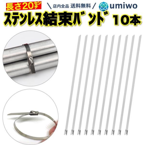 ステンレス 結束バンド 10本セット 長さ20cm 幅4.6mm 屋外 金属 高耐久 耐腐食 ステン...