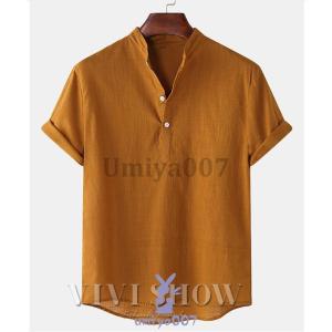 リネンシャツ メンズ 半袖 Tシャツ 無地 シ...の詳細画像3