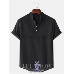 リネンシャツ メンズ 半袖 Tシャツ 無地 シ...の詳細画像4