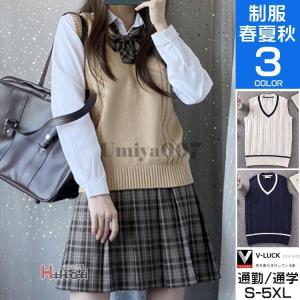 ライン入り ニットベスト Vネック スクールベスト 女子 学生 制服